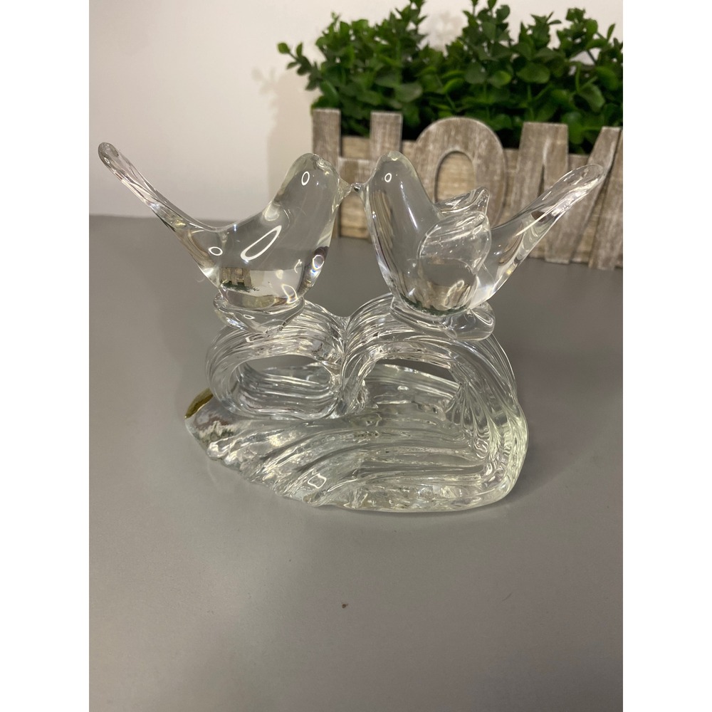 Clear Glass Kissing Love Birds‎ Figurine Nest Sculpture Art Accent